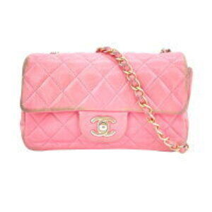 CHANEL Matelasse Chain Shoulder Bag Quilted Lambskin Pink AO